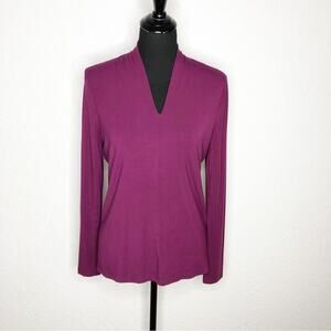 Talbots pink purple v neck long sleeve knit top size Small